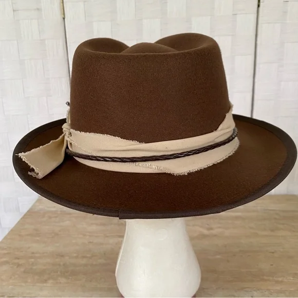 Men Women Hat Large Brown Fedora Felt Trilby Jazz Gatsby Panama Cap - Picture 4 of 10